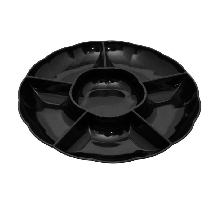 12" Round Compartment Platter - Black Plastic - (#06860B)