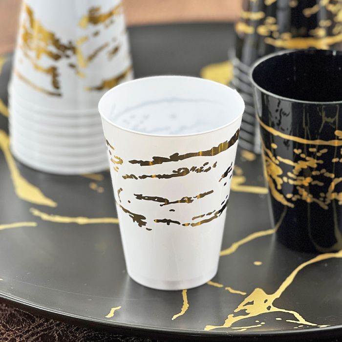 7 oz. Round Tumbler - Marble White & Gold (#07965)