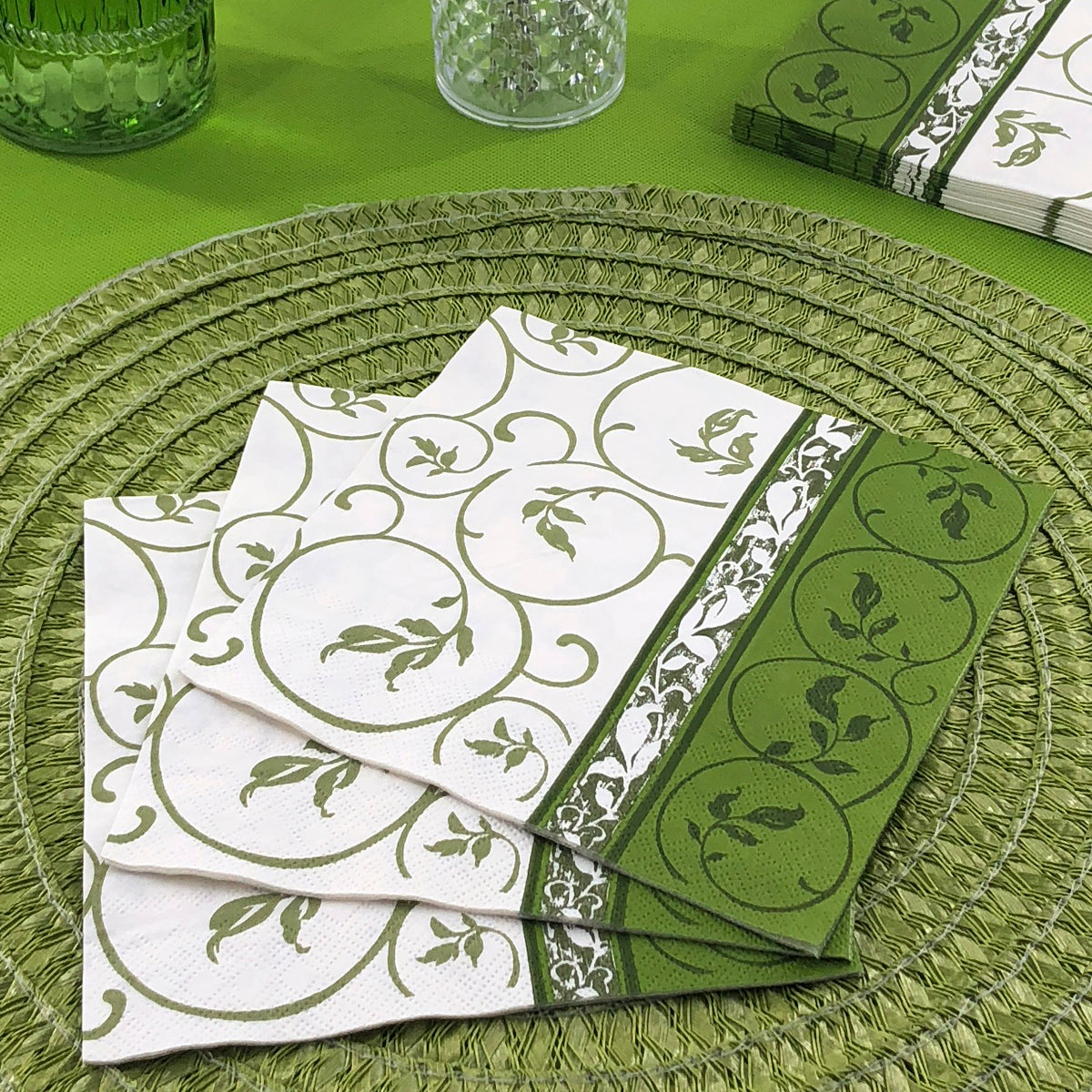 Dining Collection Lunch Napkins - Olive Curlicue (#24107)