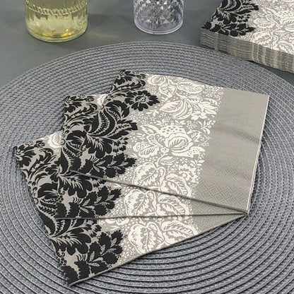 Dining Collection Lunch Napkins - Black and White Buds (#24124)