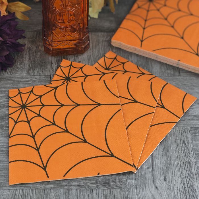 Halloween Lunch Napkins - Spider Web Orange (#24251)