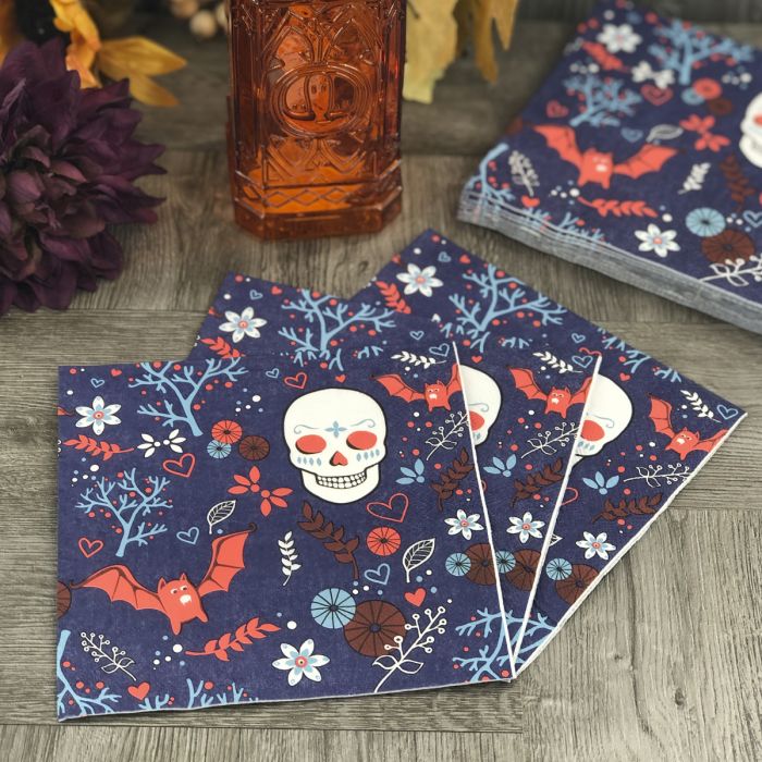 Halloween Lunch Napkins - Sugar Skull & Bats (#24253)