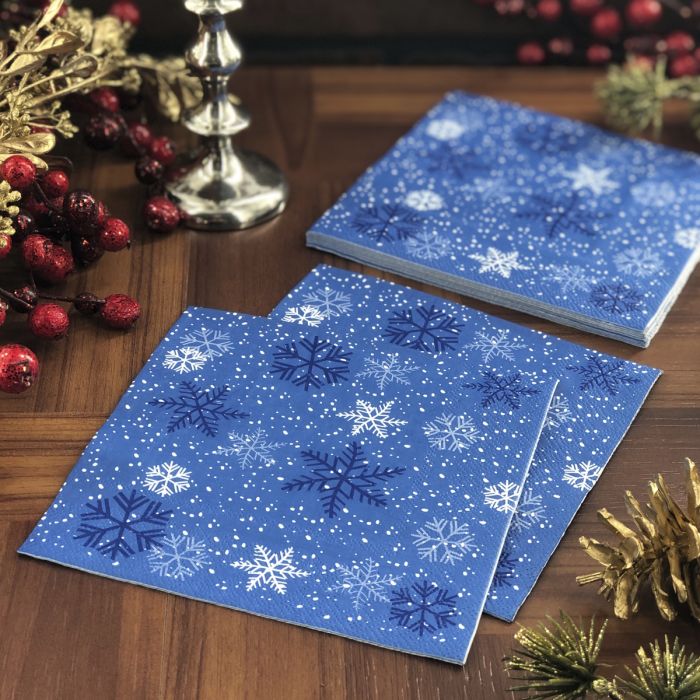 Christmas Lunch Napkins - Snowflakes Blue (#24270)