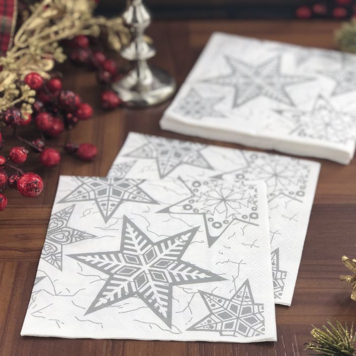 Christmas Lunch Napkins - Silver Snowflakes (#24277)