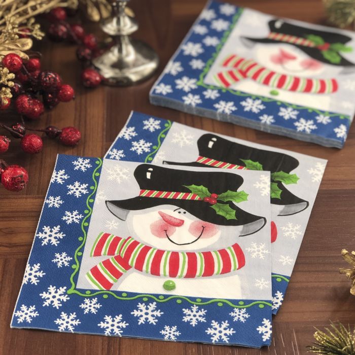 Christmas Lunch Napkins - Jolly Snowman Blue (#24280)