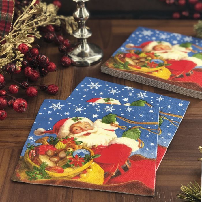 Christmas Lunch Napkins - Santa with Toys  (#24281)