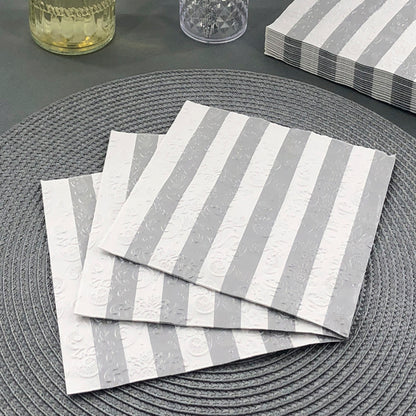 Dining Collection Lunch Napkins - Stripes of Silver - (#24302)