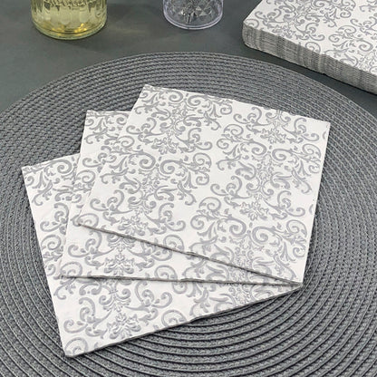 Dining Collection Lunch Napkins - Silver Damask - (#24304)