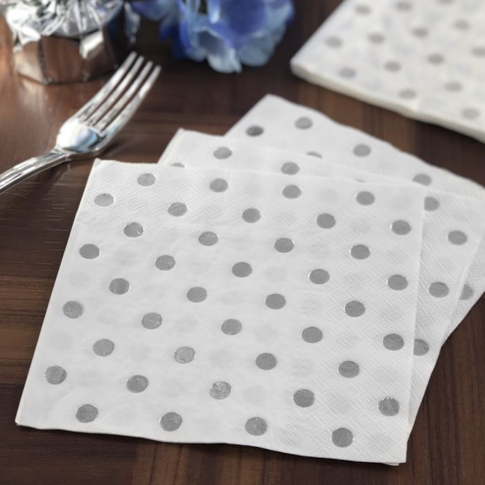 Dining Collection Lunch Napkins - Silver Polka Dots - (#24306)