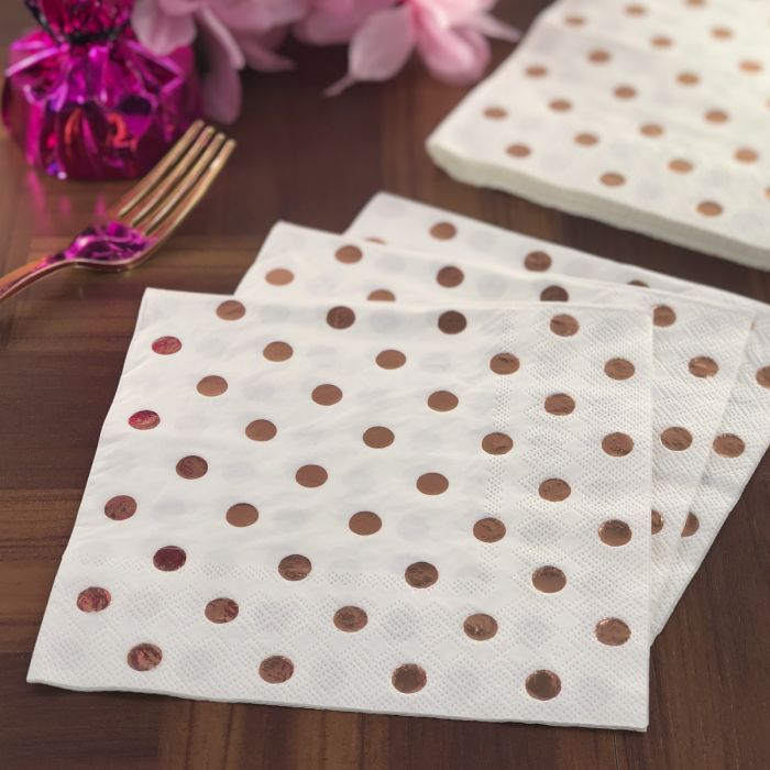 Dining Collection Lunch Napkins - Rose Gold Polka Dots - (#24307)