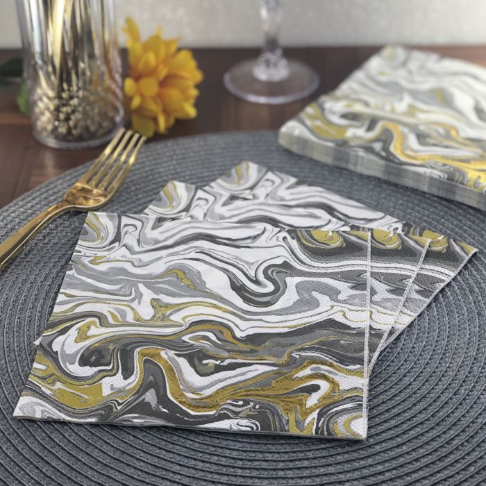 Dining Collection Lunch Napkins - Grey & Gold Swirls - (#24309)