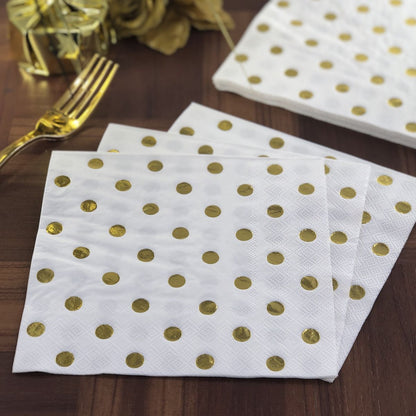 Dining Collection Lunch Napkins - Gold Polka Dots - (#24310)