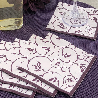 Dining Collection Cocktail Napkins - Plum Curlicue - (#24602)