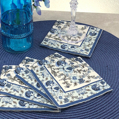 Dining Collection Cocktail Napkins - Blue Bountiful Blossoms - (#24604)