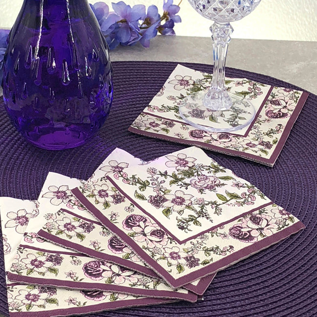 Dining Collection Cocktail Napkins - Eggplant Bountiful Blossoms - (#24605)