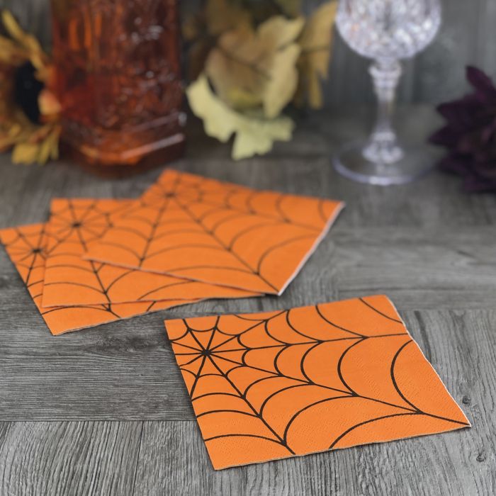 Halloween Cocktail Napkins - Spider Web Orange (#24651)