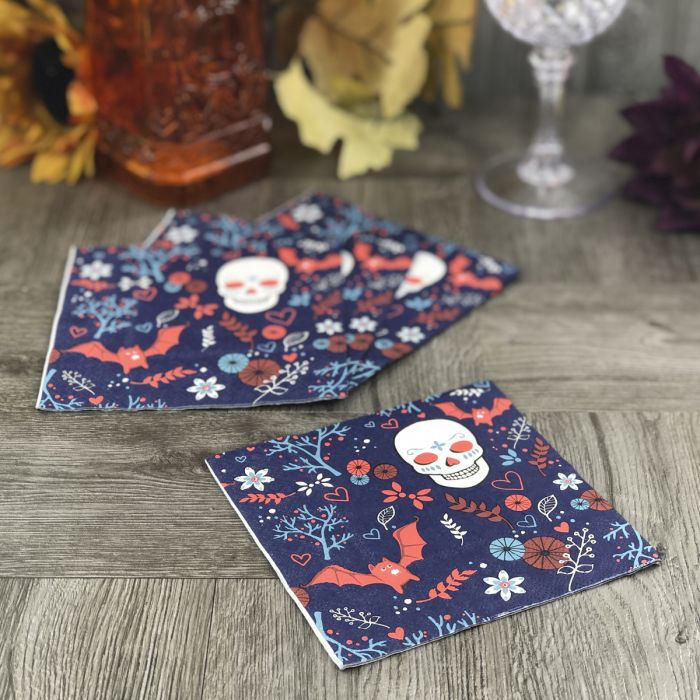 Halloween Cocktail Napkins - Sugar Skull & Bats (#24653)