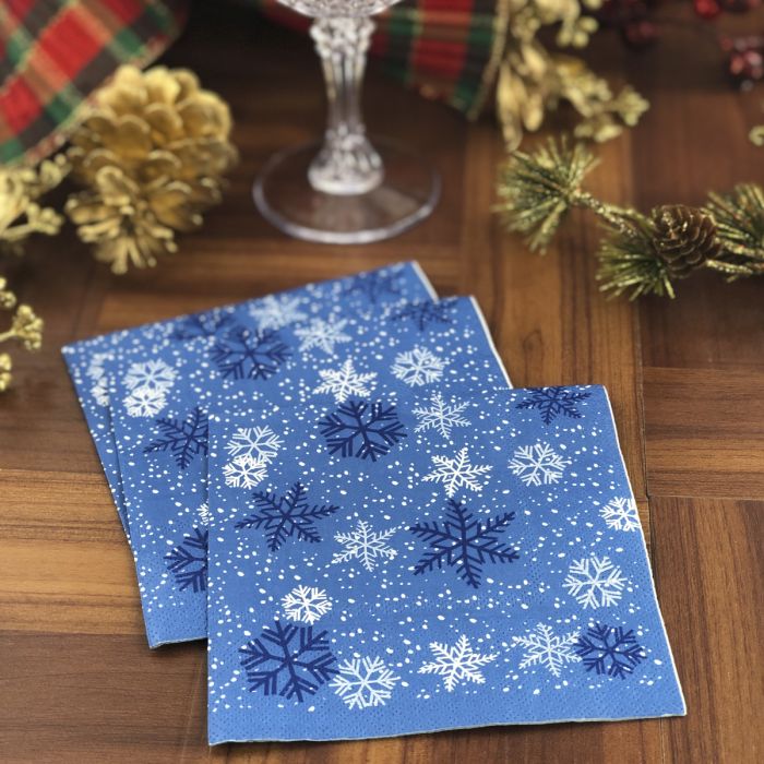 Christmas Cocktail Napkins - Snowflakes Blue (#24658)