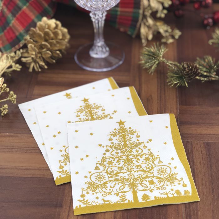 Christmas Cocktail Napkins - Christmas Tree Gold (#24660)