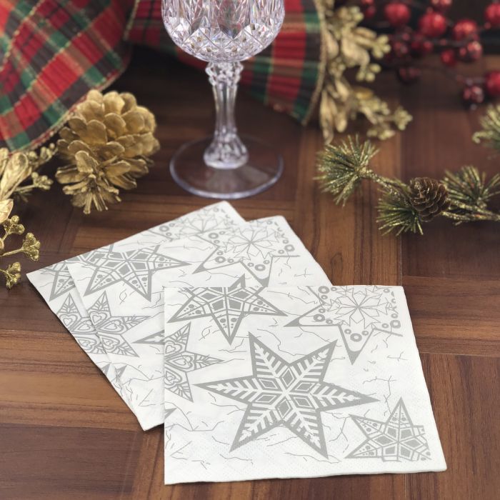 Christmas Cocktail Napkins - Silver Snowflakes (#24665)