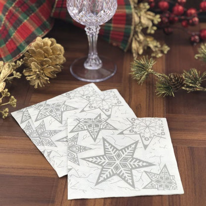 Christmas Cocktail Napkins - Silver Snowflakes (#24665)