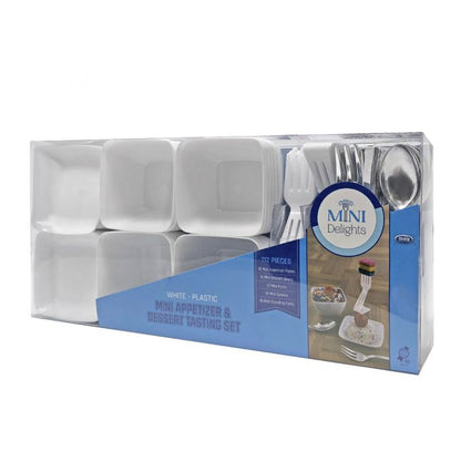 Mini Appetizer & Dessert Tasting Set - White Plastic - 112 pc. Set (#25810)