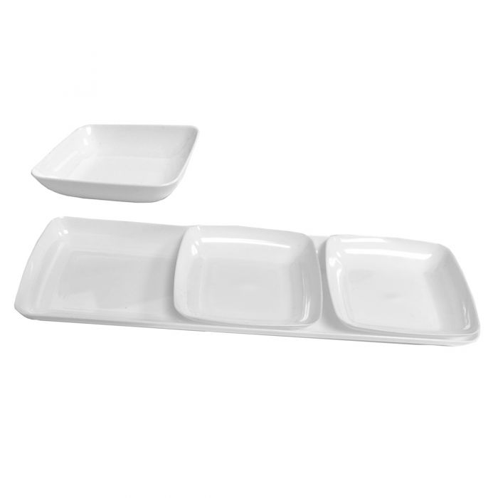 Mini Appetizer Tray & Plate Set - White Plastic - 40 pc. Set (#25812)