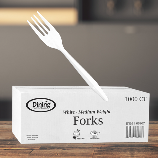 Dining Collection Forks - Medium Weight - White Plastic - 1000 ct. (#06407)