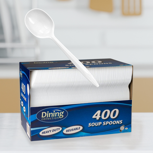 Dining Collection Soupspoons (Box) - White Plastic - 400 ct. (#06434)