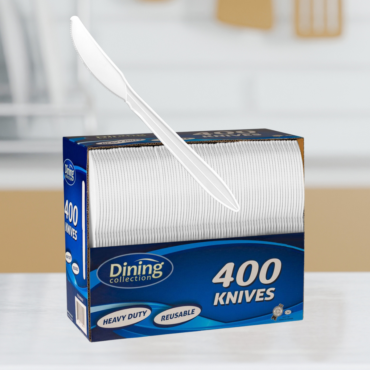 Dining Collection Knives (Box) - White Plastic - 400 ct. (#06437)