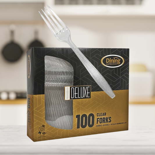 Dining Collection Deluxe Forks (Box) - Clear Plastic - 100 ct. (#06462)